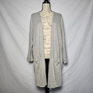 DONNI. Ribbed Duster Cardigan | Gray & White Striped Open Front | OSFA